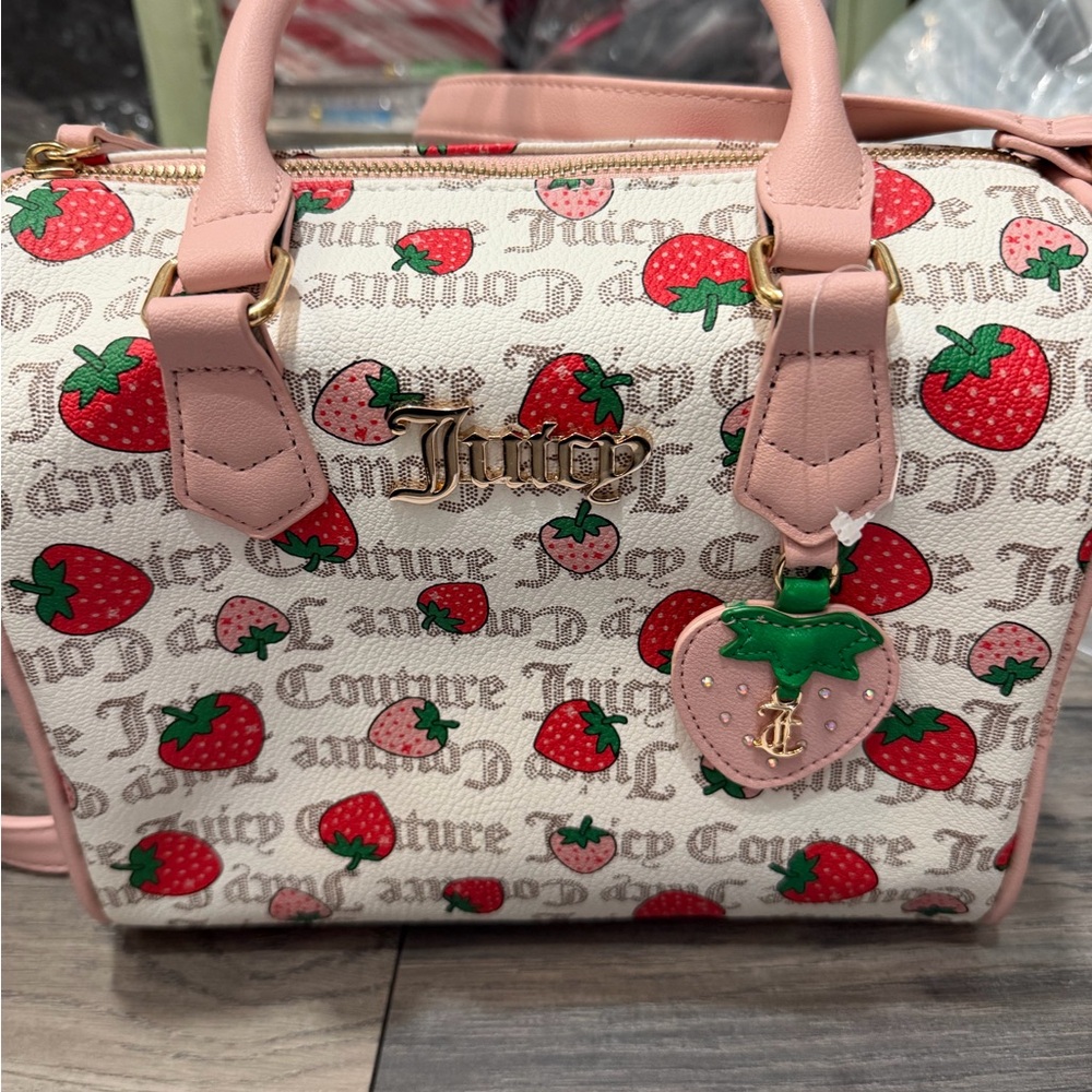 Juicy Couture Pink and Red Strawberry Print Satchel Bag